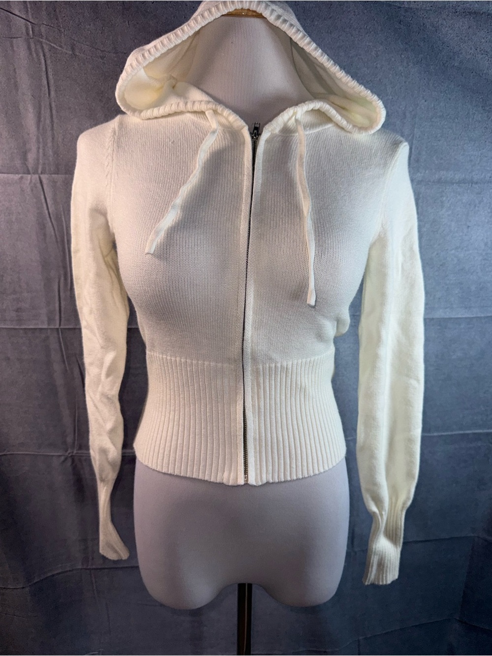 2394-Women's Ivory Hooded Zip Bomber Jacket